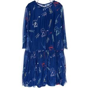 Stella McCartney Kids Girls Navy Blue Embroidered Skates Tulle Dress Size 12